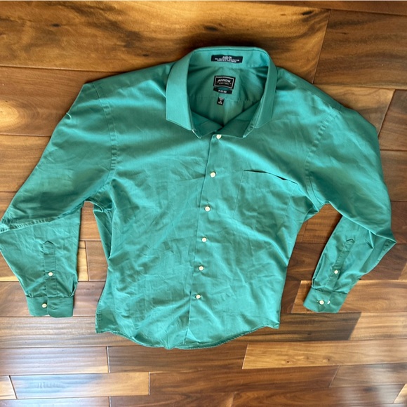 Arrow Fitted Green Poplin Button Down Dress Shirt size 15 32/33 - Picture 2 of 3